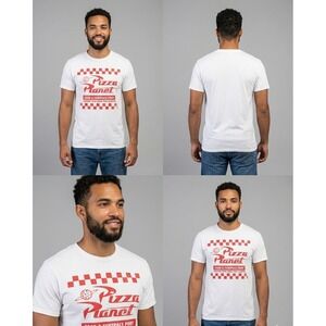 Disney Pixar Toy Story T-Shirt Unisex M White Crew Neck Pizza Planet Graphic Tee